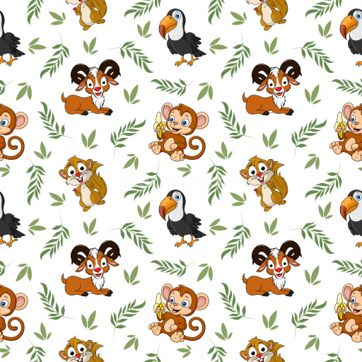 Pattern Bundle - Seamless 3D Pattern PBR Texture Featuring Playful Cartoon Animals with Leafy Green Motifs texture preview
