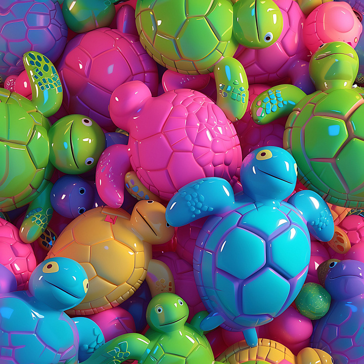 Inflated Vinyl Turtle Toy in Vivid Colors seamless PBR texture preview