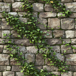 seamless Seamless 3D PBR Mossy Stone Wall Texture with Climbing Ivy and Weathered Stones texture 8k free download PBR