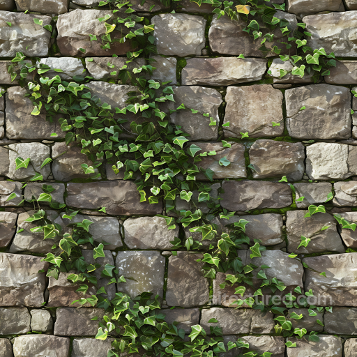 Mossy Stone Wall Texture with Climbing Ivy and Weathered Stones seamless Stone PBR texture