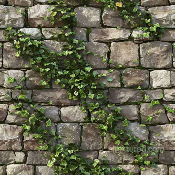 Mossy Stone Wall Texture with Climbing Ivy and Weathered Stones Stone texture preview