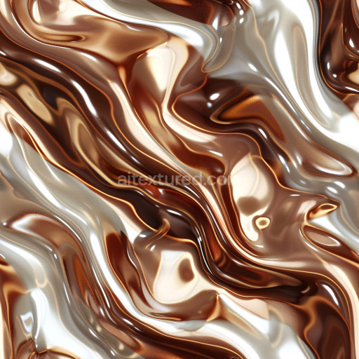 Seamless 3D PBR Texture with Glossy Brown and Cream Liquid Swirls