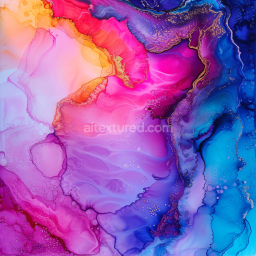 Seamless 3D Alcohol Ink PBR Texture with Vibrant Pink, Purple, and Blue Fluid Waves
