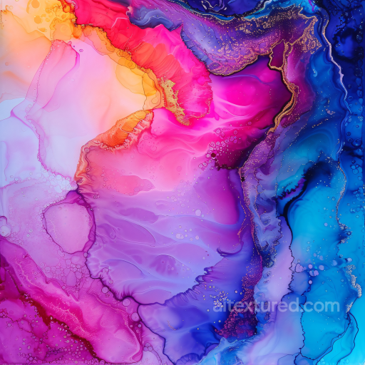 Alcohol Ink PBR Texture with Vibrant Pink, Purple, and Blue Fluid Waves seamless Alcohol ink PBR texture