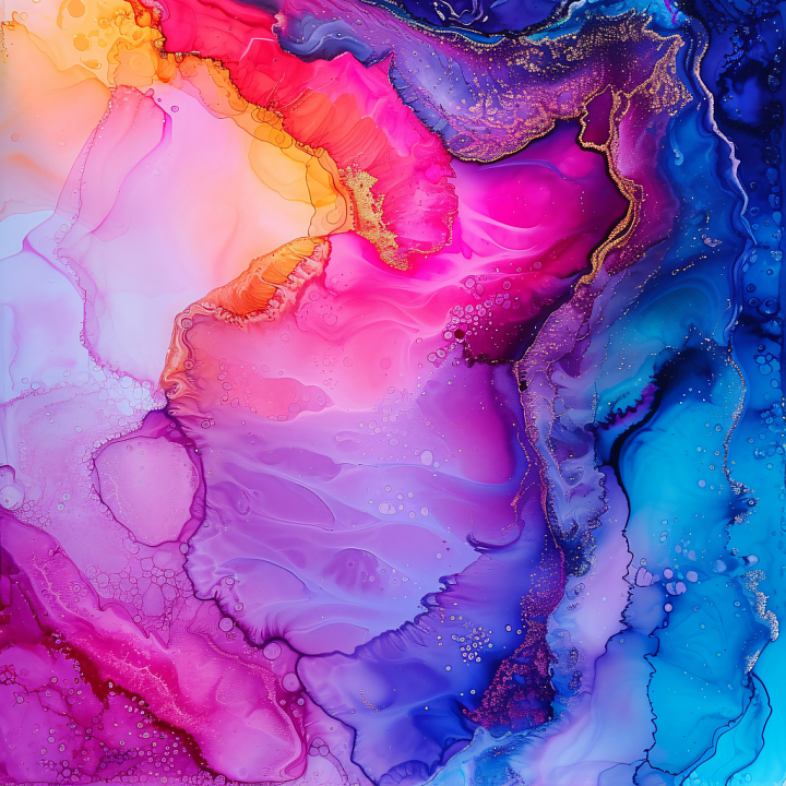 Alcohol Ink with Vibrant Pink, Purple, and Blue Fluid Waves seamless PBR texture preview