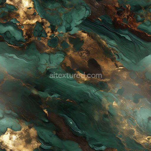 Seamless 3D Brown and Green Marble PBR Texture with Golden Highlights