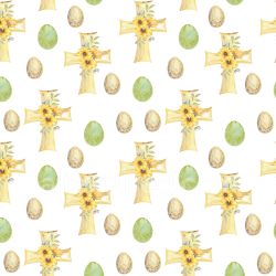 seamless Seamless 3D PBR Texture Featuring Vintage Crosses with Sunflowers and Speckled Easter Eggs texture 8k free download PBR