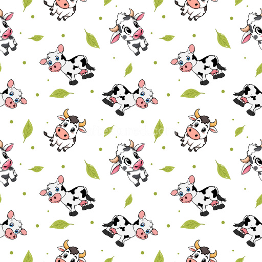 Pattern Bundle - Seamless 3D Pattern PBR Texture Featuring Cute Cartoon Cows with Green Leaves texture preview