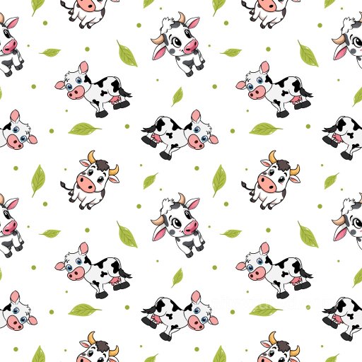 Pattern PBR Texture Featuring Cute Cartoon Cows with Green Leaves seamless Pattern Bundle PBR texture
