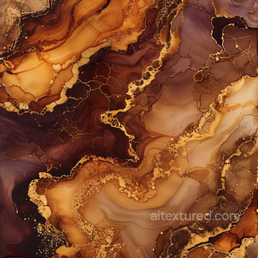 Alcohol Ink PBR Texture Featuring Rich Golden Brown Marbling and Fluid Ink Flows seamless Alcohol ink PBR texture