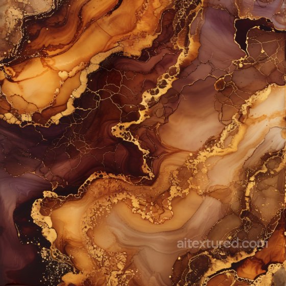 Alcohol Ink PBR Texture Featuring Rich Golden Brown Marbling and Fluid Ink Flows Alcohol ink texture preview