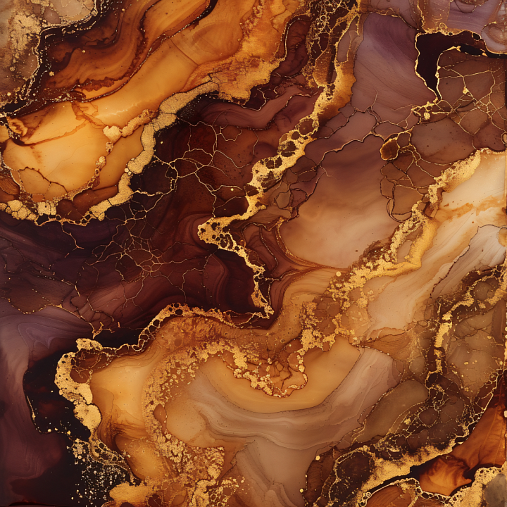 Alcohol Ink Featuring Rich Golden Brown Marbling and Fluid Ink Flows seamless PBR texture preview