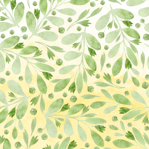 Watercolor Greenery Texture Featuring Soft Green Leaves on Yellow Background seamless watercolor greenery PBR texture