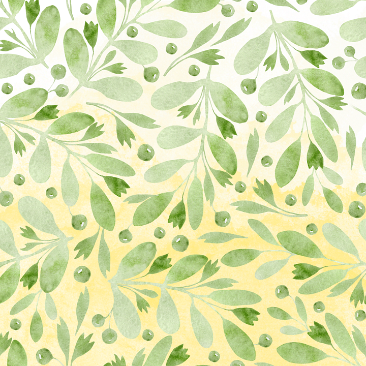 Watercolor Greenery Featuring Soft Green Leaves on Yellow Background seamless PBR texture preview