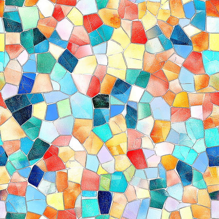 Mosaic with Irregular Multicolor Ceramic Tiles seamless PBR texture preview