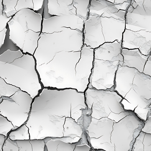 Seamless 3D White Plaster Cracked & Holes PBR Texture with Jagged Fractures