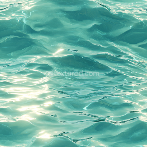 Seamless 3D PBR Water Texture with Stylized Turquoise Ocean Waves and Glossy Highlights