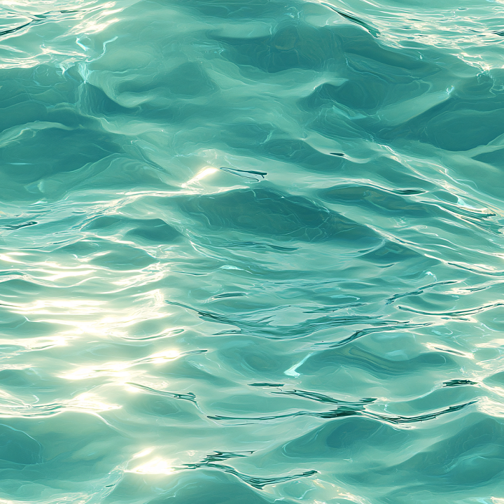 Water with Stylized Turquoise Ocean Waves and Glossy Highlights seamless PBR texture preview