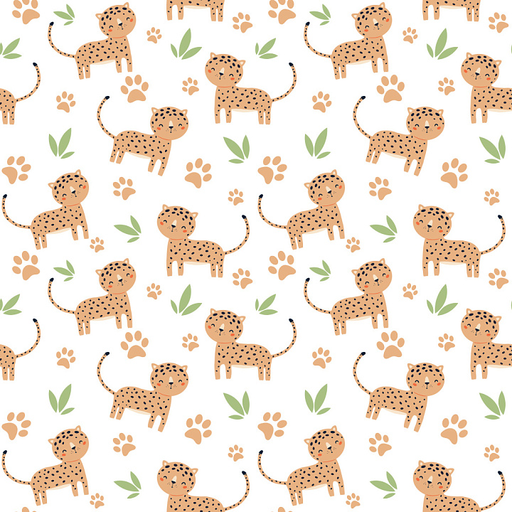 Pattern Featuring Playful Leopard Motifs with Leaf Accents seamless PBR texture preview