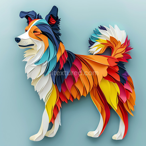 Seamless 3D PBR Texture Featuring Stylized Colorful Layered Fur of a Border Collie