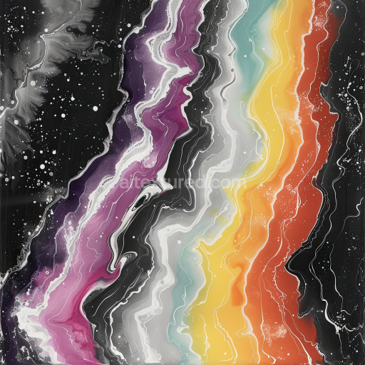 Seamless 3D Alcohol Ink PBR Texture Featuring Vibrant Rainbow Fluid Waves and Organic Veins