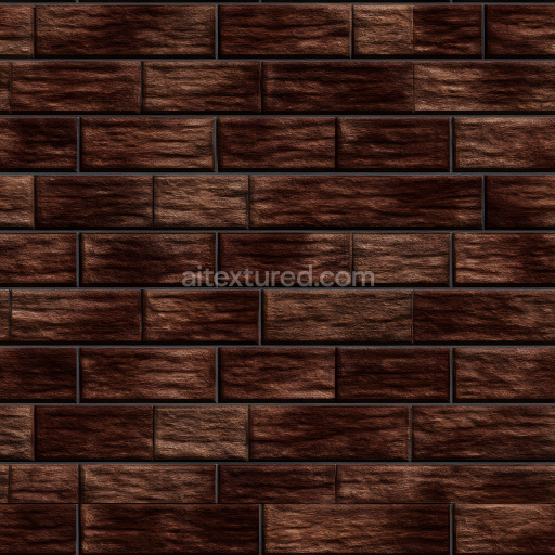 Seamless 3D PBR Texture of Dark Brown Cracked Brick Wall with Rough Surface