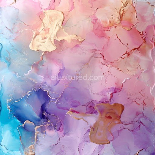 Seamless 3D Alcohol Ink PBR Texture with Pink Lilac Hues and Gold Veins