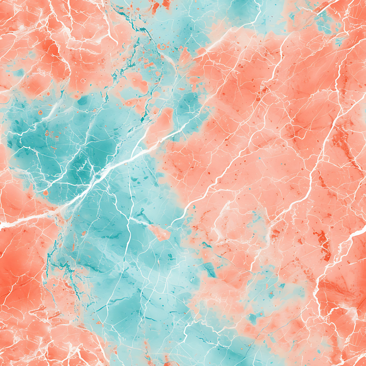 Coral and Aqua Marble with Vivid Pastel Veins seamless PBR texture preview