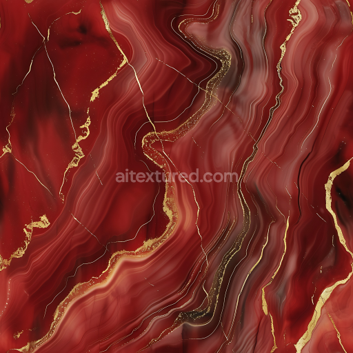 Seamless 3D Red Marble PBR Texture with Glossy Gold Vein Details