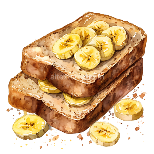 Watercolor Banana Bread Slices with Banana Topping Breakfast Illustration