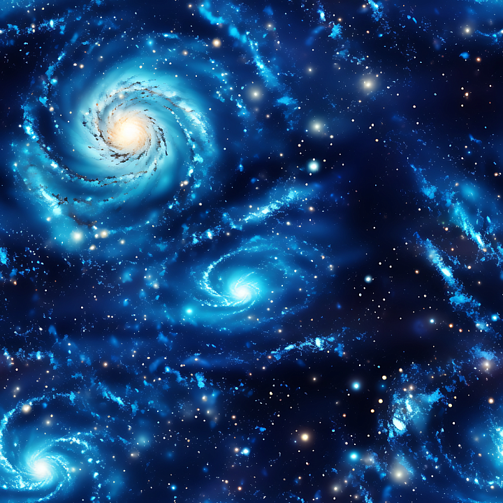 Space Featuring Bright Spiral Galaxies and Blue Nebula Clouds seamless PBR texture preview