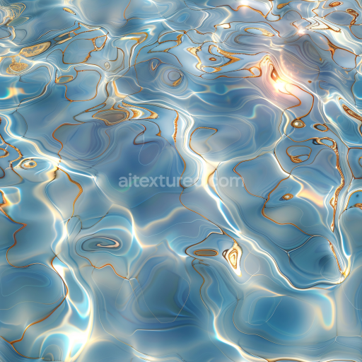 Preview — Seamless 3D water PBR texture with shimmering blue and reflective gold liquid surface