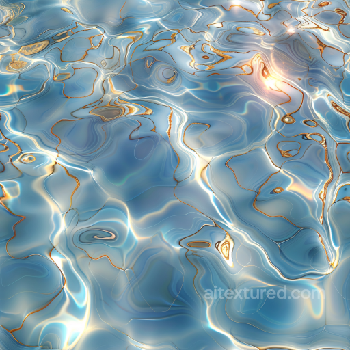 water PBR texture with shimmering blue and reflective gold liquid surface seamless Water PBR texture