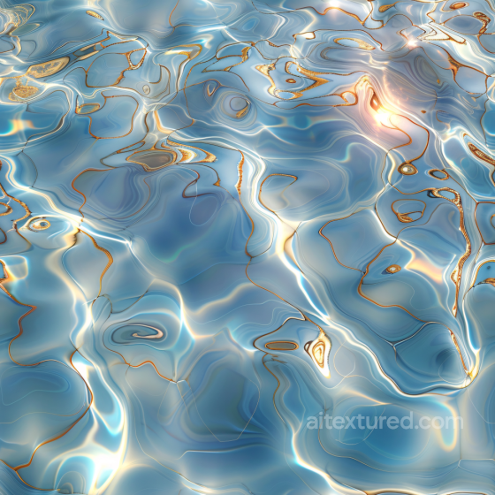 water PBR texture with shimmering blue and reflective gold liquid surface texture preview