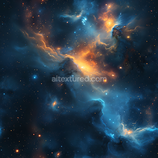 Seamless 3D Space PBR Texture Featuring Vibrant Nebula and Glowing Cosmic Clouds