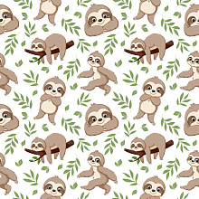 Seamless 3D Pattern PBR Texture with Cute Cartoon Sloth and Leaf Motifs texture preview