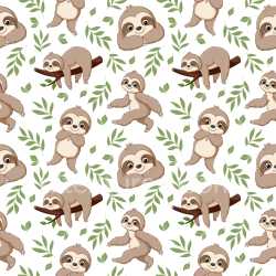 Pattern Bundle - Seamless 3D Pattern PBR Texture with Cute Cartoon Sloth and Leaf Motifs texture preview