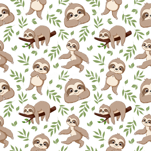 Pattern Bundle - Seamless 3D Pattern PBR Texture with Cute Cartoon Sloth and Leaf Motifs texture preview