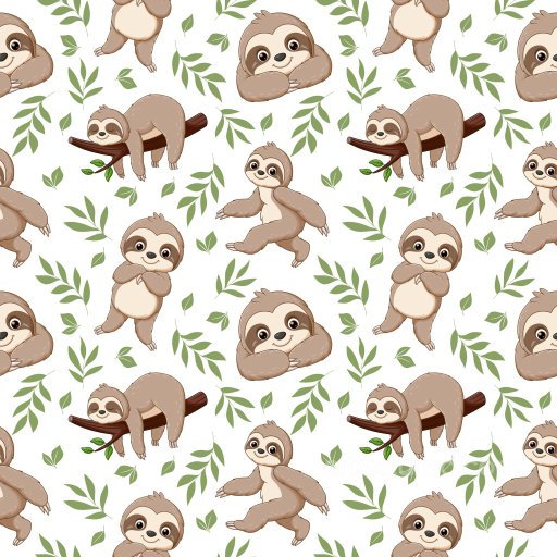 Pattern PBR Texture with Cute Cartoon Sloth and Leaf Motifs seamless Pattern Bundle PBR texture