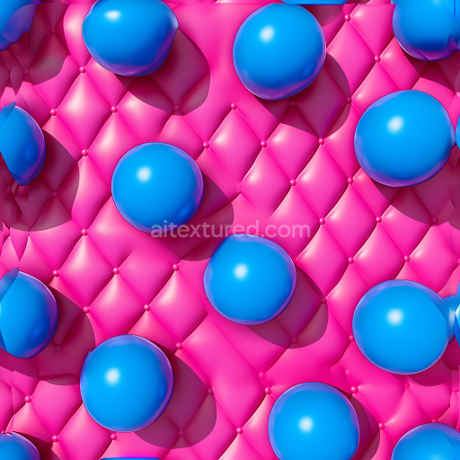 Seamless 3D Inflated Quilted Pink Vinyl Texture with Glossy Blue Bubble Accents