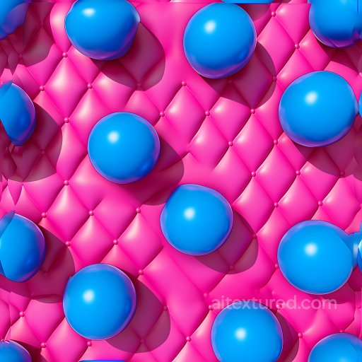 Inflated Quilted Vinyl PBR Texture with Puffy Blue Bubbles on Pink seamless Inflated PBR texture