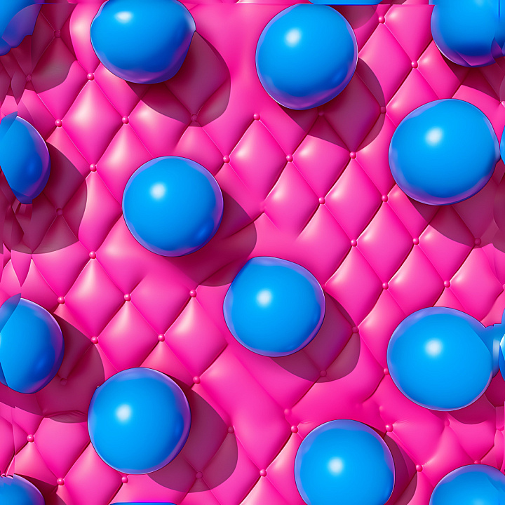Inflated Quilted Vinyl with Puffy Blue Bubbles on Pink seamless PBR texture preview