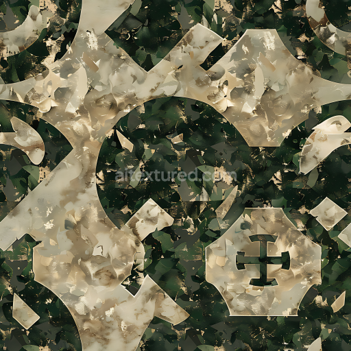 Seamless 3D Camouflage PBR Texture with Abstract Organic and Geometric Overlays
