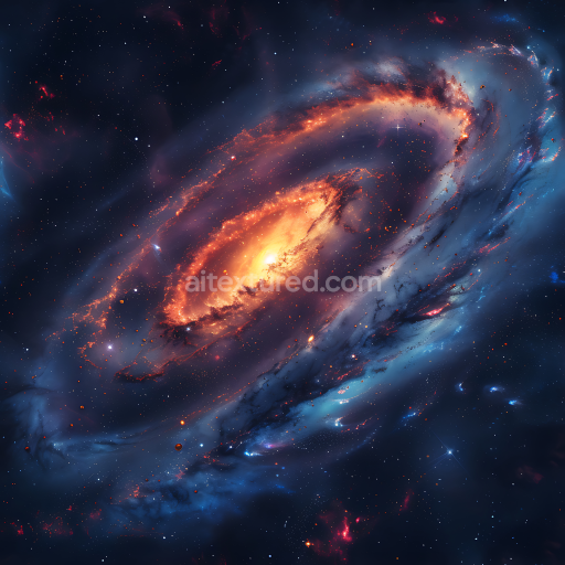Seamless 3D PBR Space Texture Featuring Fiery Galaxy with Radiant Core and Deep Blue Cosmic Clouds