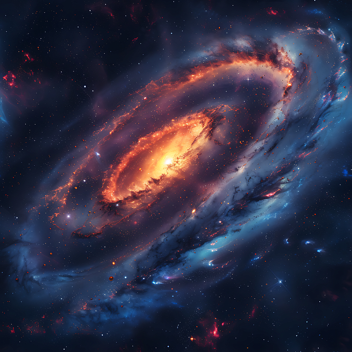 Space Featuring Fiery Galaxy with Radiant Core and Deep Blue Cosmic Clo… seamless PBR texture preview