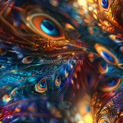 Seamless 3D PBR Texture Featuring Glossy Peacock Feather Detail