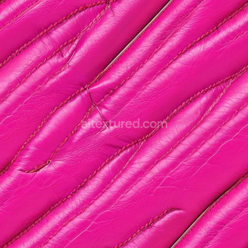 Seamless 3D PBR bright pink glossy stitched leather texture with detailed grain and folds
