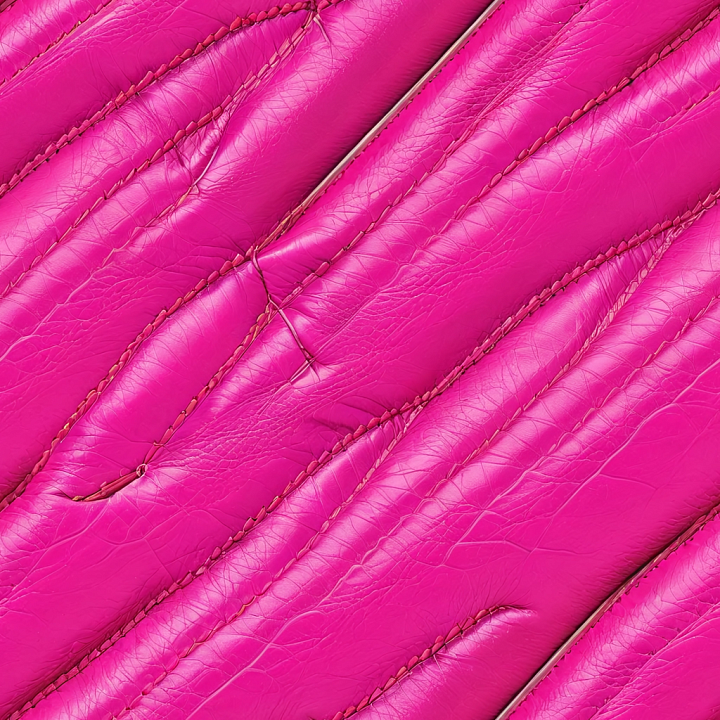 Bright Pink Glossy Stitched Leather With Detailed Grain And Folds seamless PBR texture preview