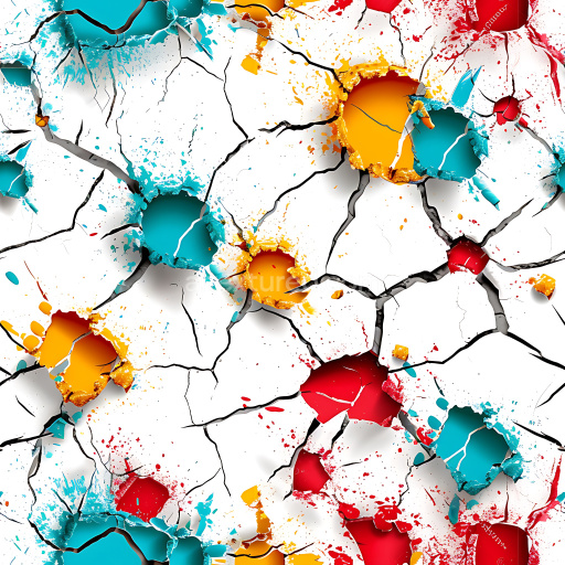 Seamless 3D PBR Texture of Cracked White Paint with Bright Colored Holes