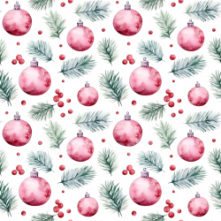 seamless Seamless 3D PBR Texture of Watercolor Red Baubles and Pine Sprigs texture 8k free download PBR